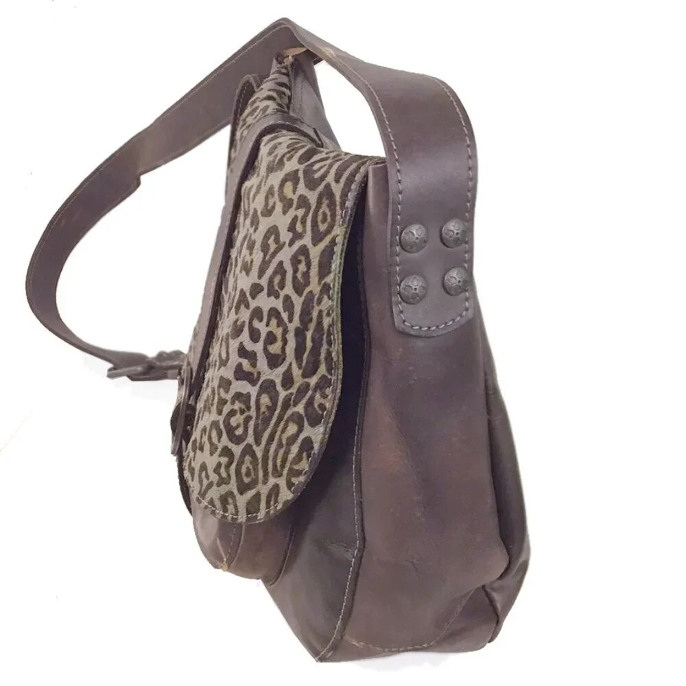 PATRICIA NASH Vintage Leopard Print Fur Leather Shoulder Bag